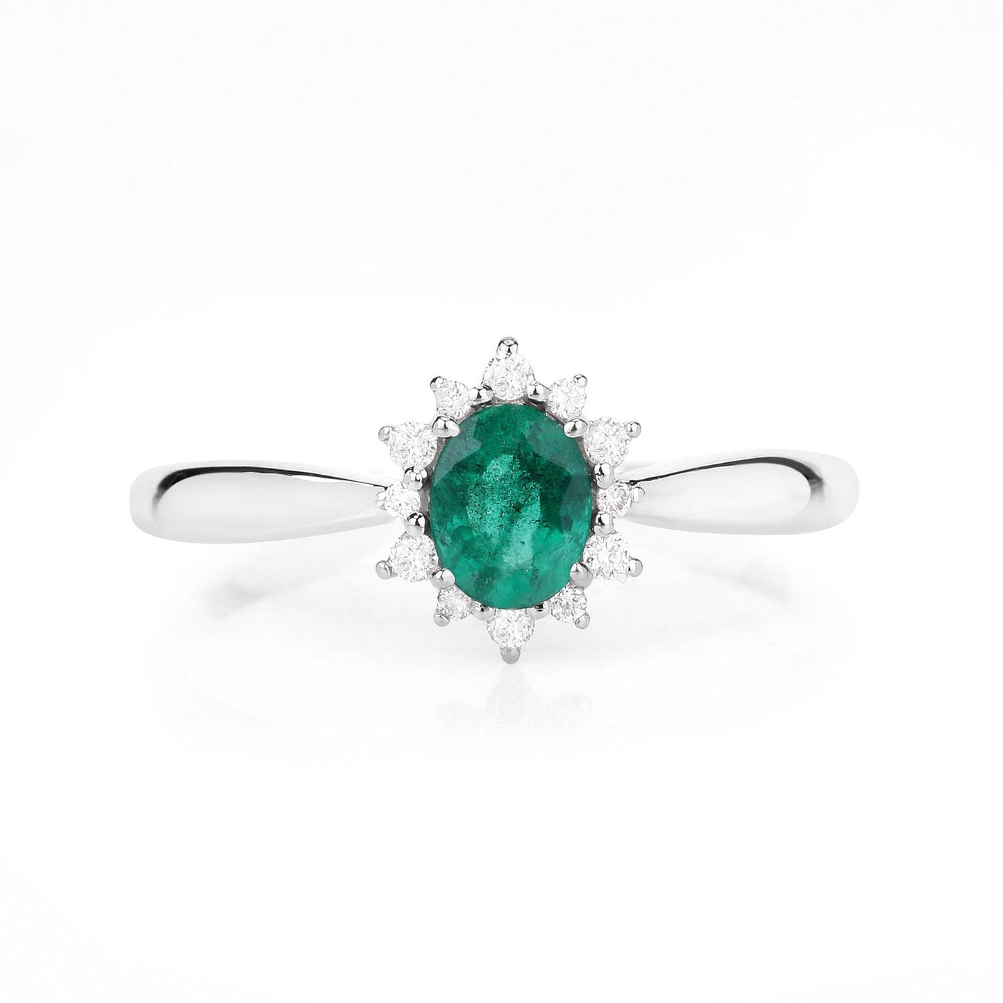 Bague de fiançailles en or blanc 14K avec émeraude zambienne de 0,40 carat et diamants