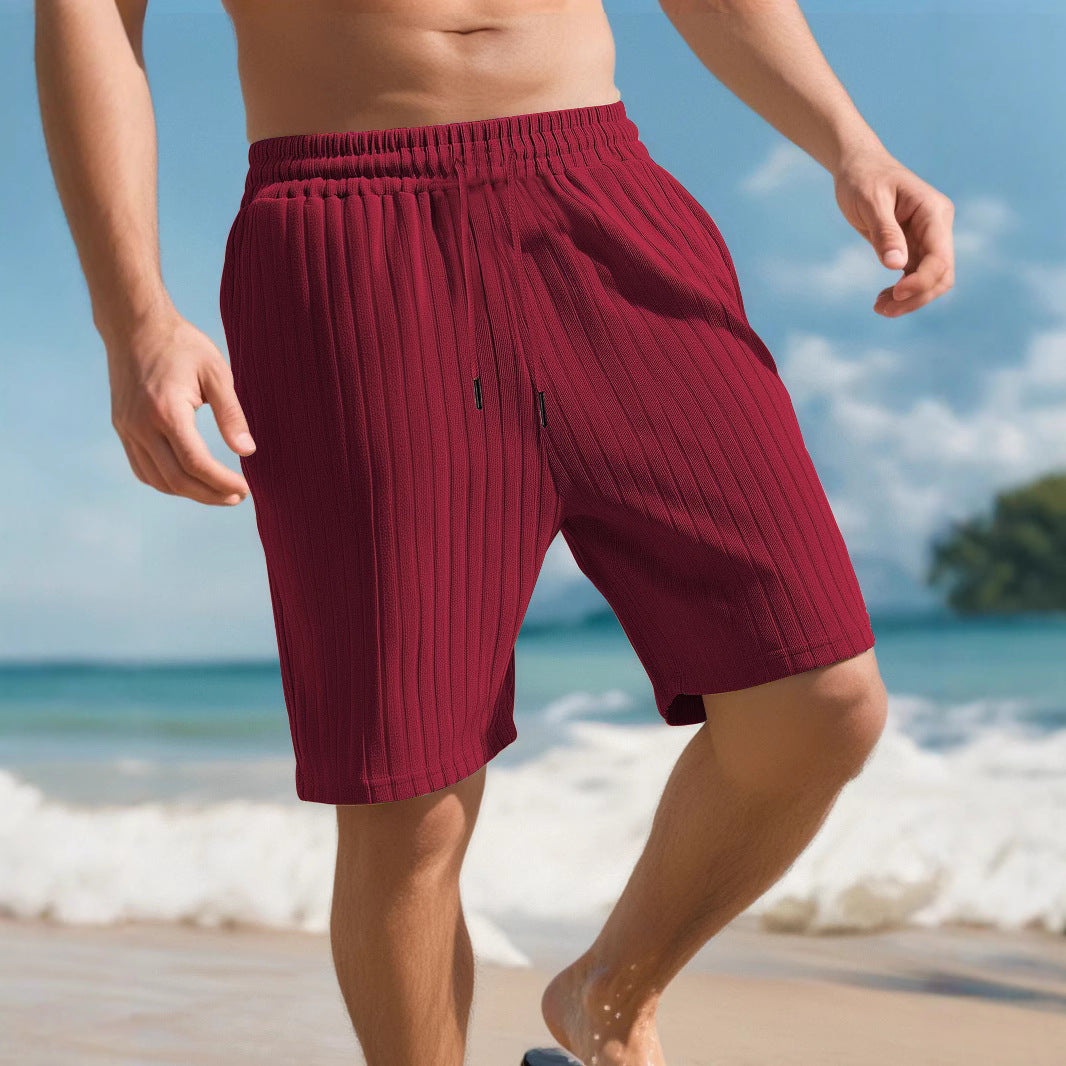 Men's Striped Jogger Shorts with Multi-Bag Design