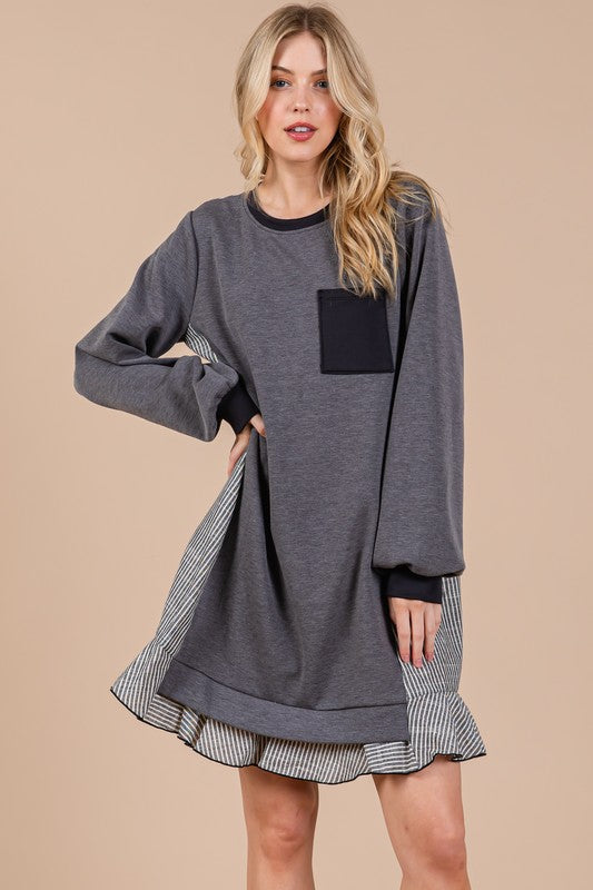 Robe Sweatshirt en Terry à Motifs Rayés