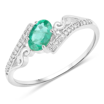 Anillo de Compromiso de Esmeralda Zambiana y Diamante de 0.51 Quilates en Oro Blanco de 14K