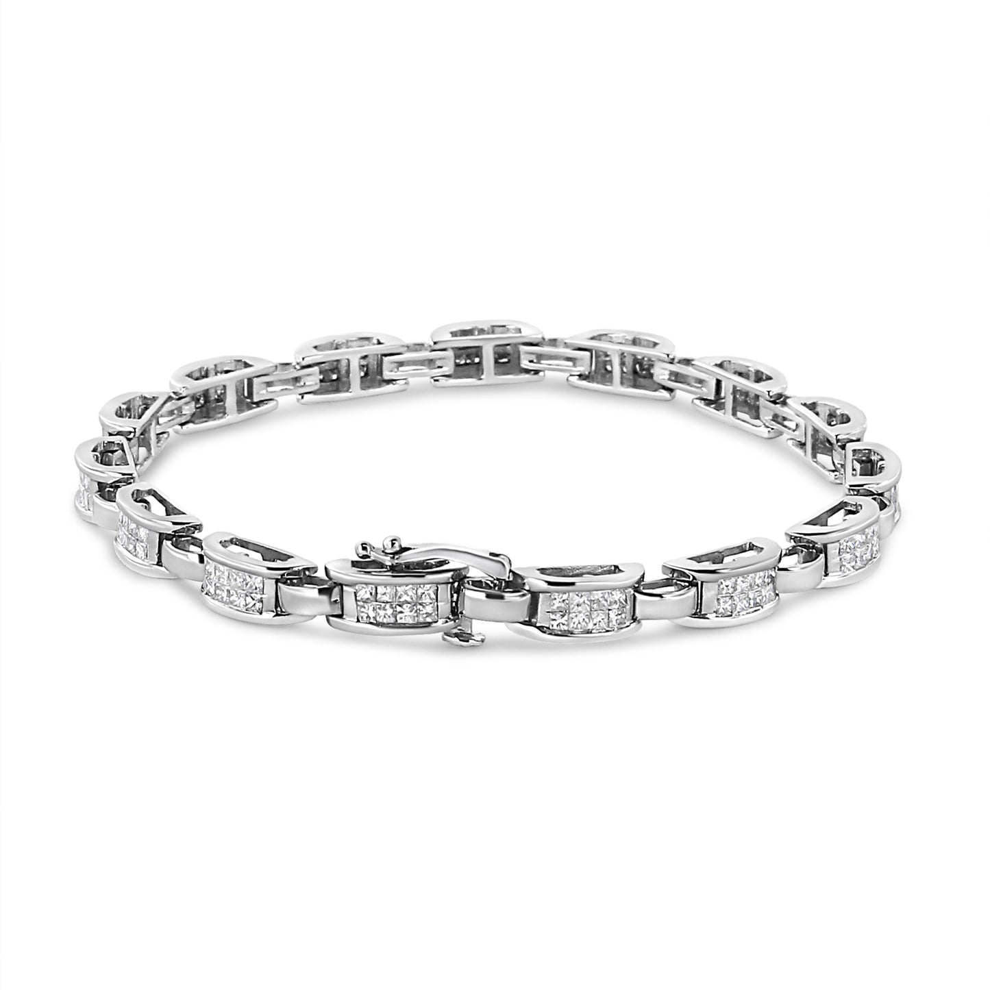 14K White Gold 2.00 Cttw Invisible-Set Princess Diamond Bracelet - 7.25"
