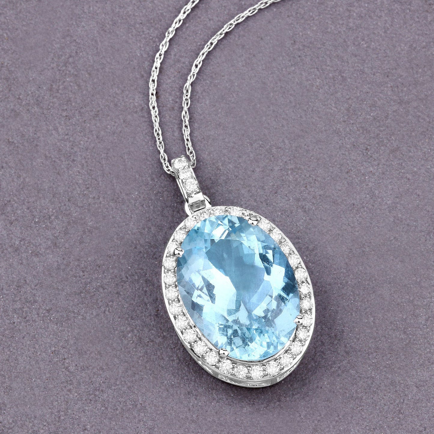 9.59 Carat Genuine Aquamarine and Diamond Pendant in 14K White Gold
