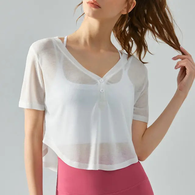 V-Neck Long Sleeve Yoga Top for Active Comfort