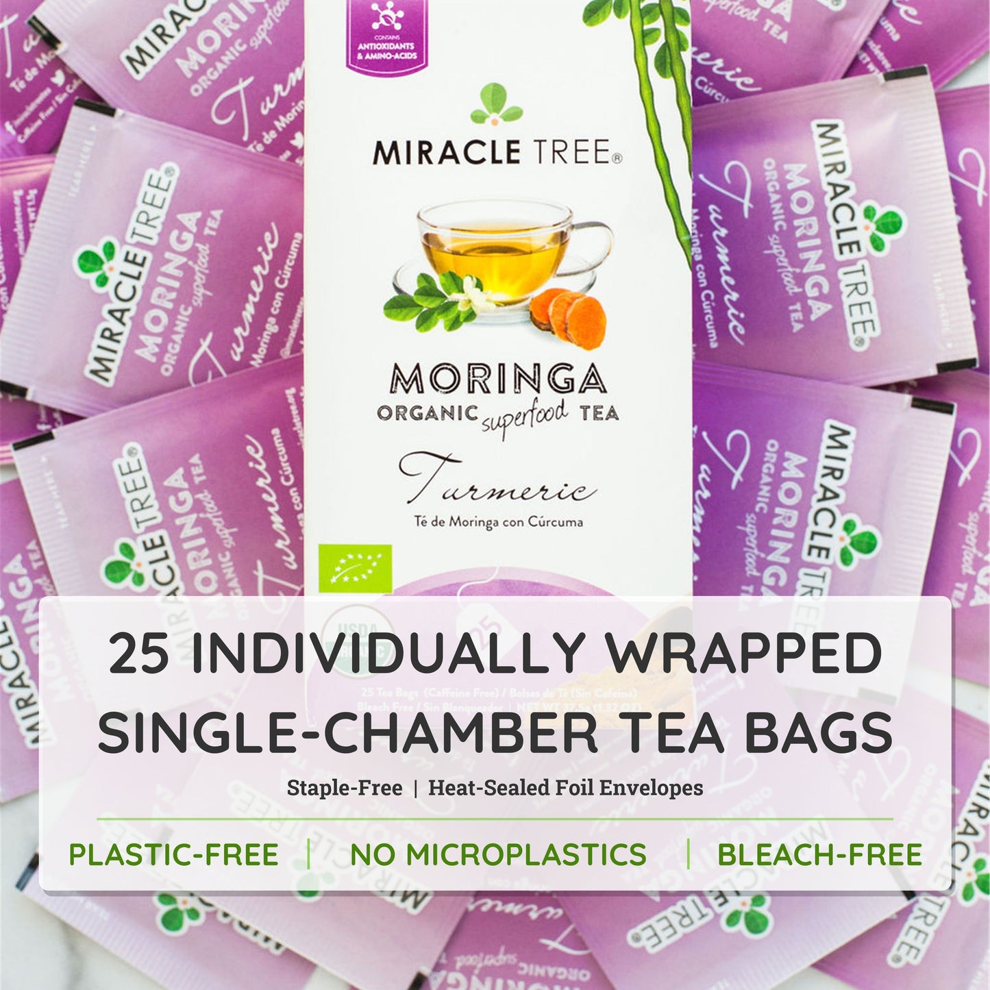 Organic Moringa & Turmeric Tea - 25 Wrapped Tea Bags
