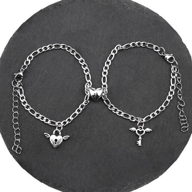 Bracelets Couple Charme Cœur Magnétique - Acier Inoxydable