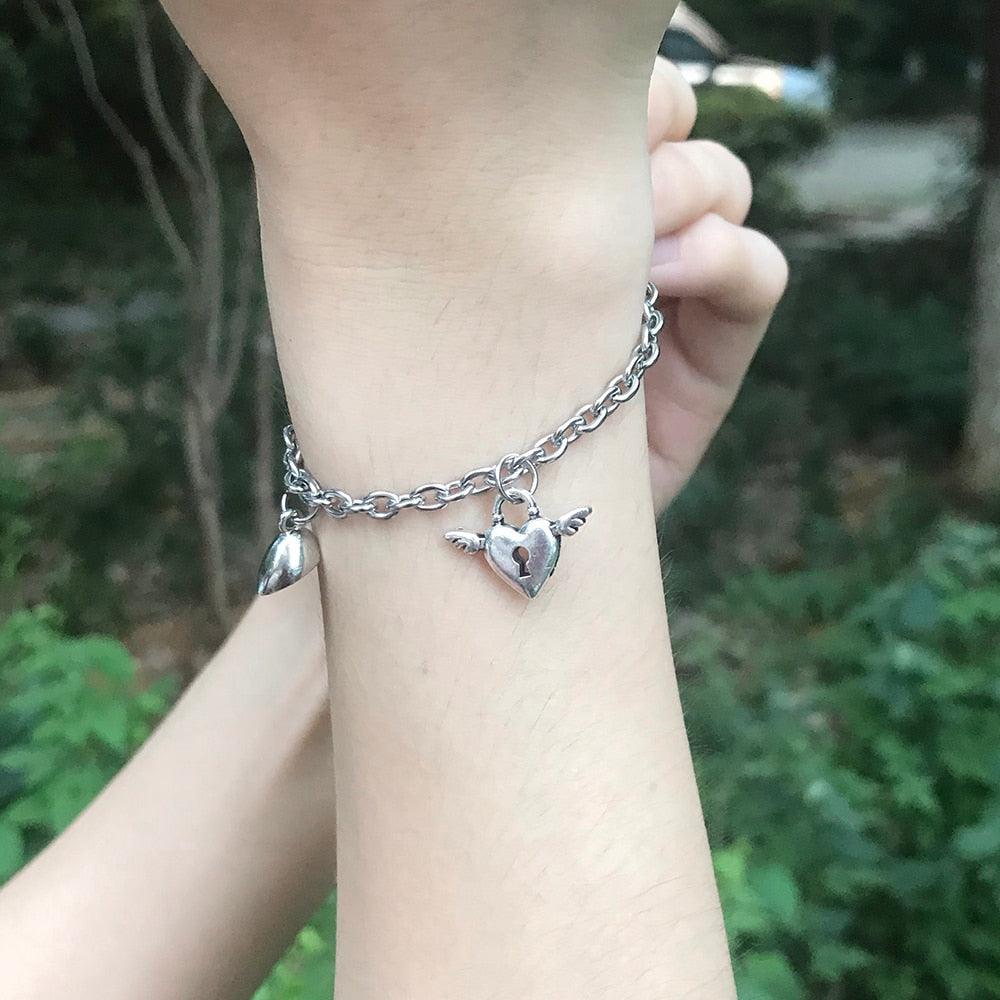 Bracelets Couple Charme Cœur Magnétique - Acier Inoxydable