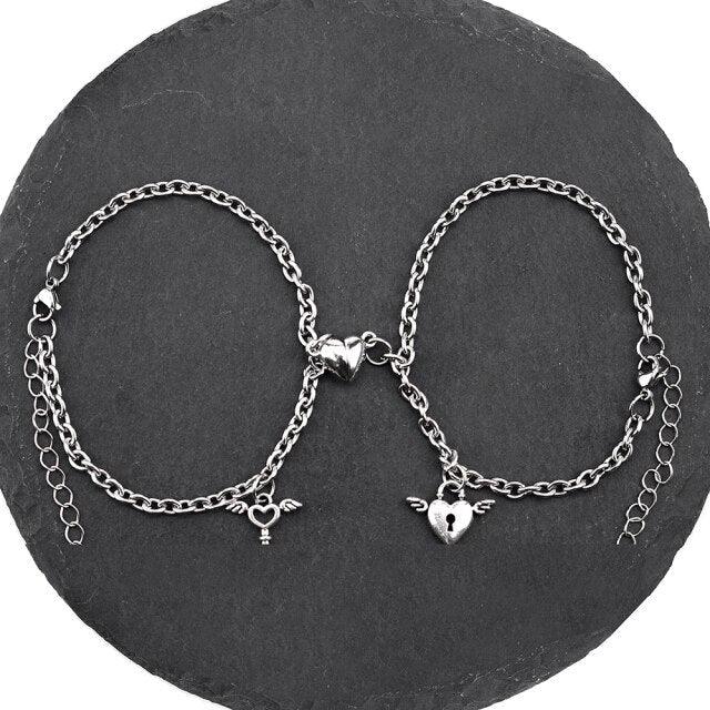 Bracelets Couple Charme Cœur Magnétique - Acier Inoxydable
