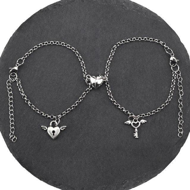 Bracelets Couple Charme Cœur Magnétique - Acier Inoxydable