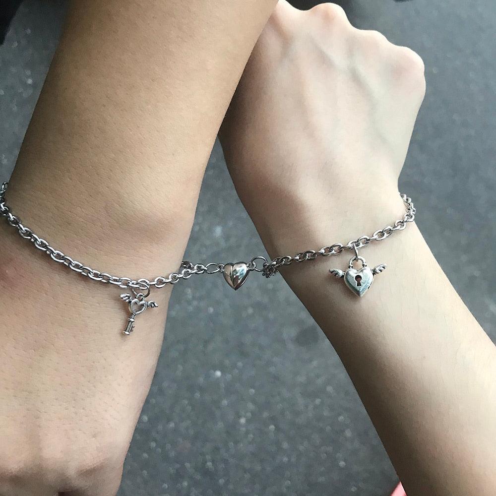 Bracelets Couple Charme Cœur Magnétique - Acier Inoxydable