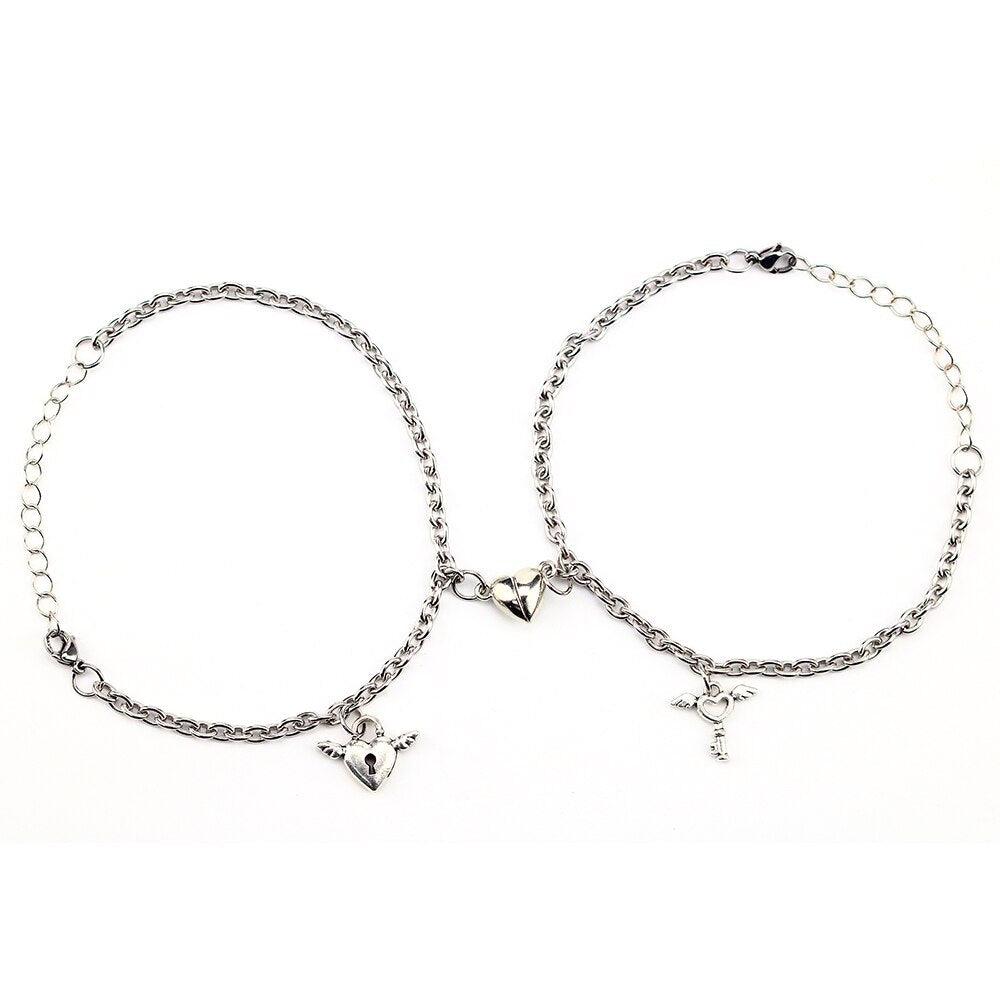 Bracelets Couple Charme Cœur Magnétique - Acier Inoxydable