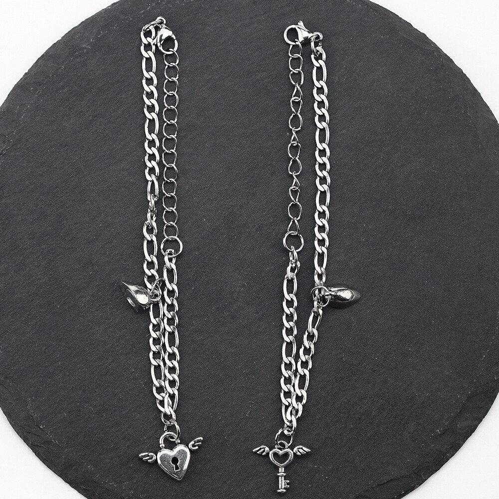 Bracelets Couple Charme Cœur Magnétique - Acier Inoxydable
