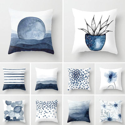 Elegant Blue Geometric Landscape Cushion Cover - 45x45CM