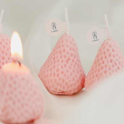 Bougies parfumées en cire de soja en forme de fraise - Ensemble de 4