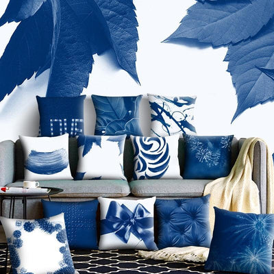 Elegant Blue Pattern Cushion Cover for Home Decor