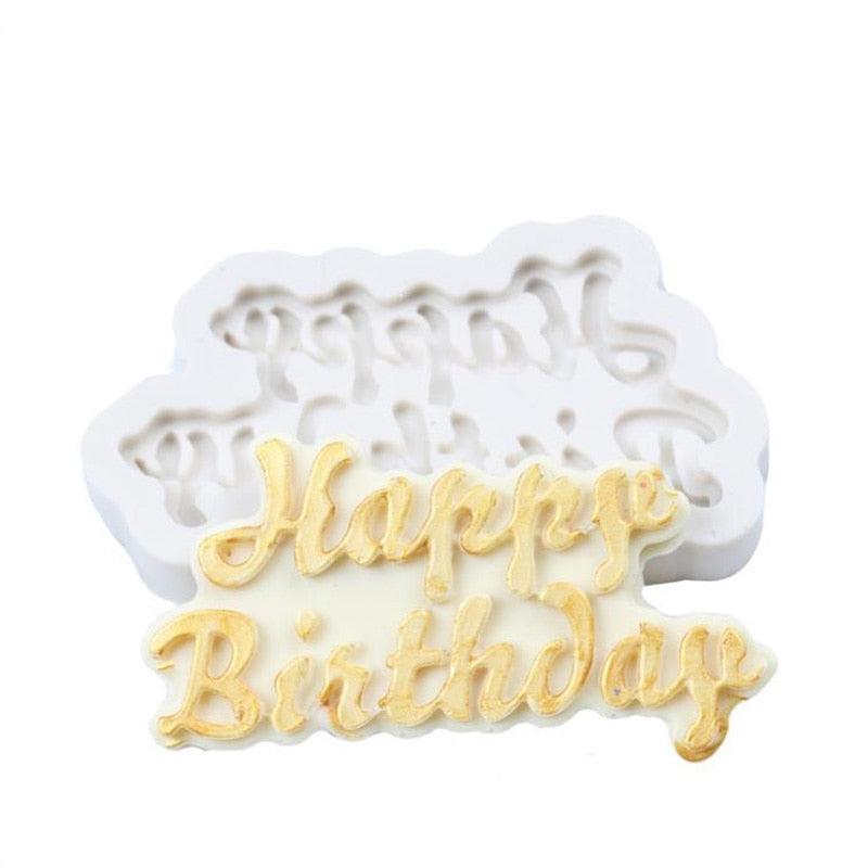 Moldes de Fondant de Silicona 3D de Feliz Cumpleaños para Decoración de Pasteles