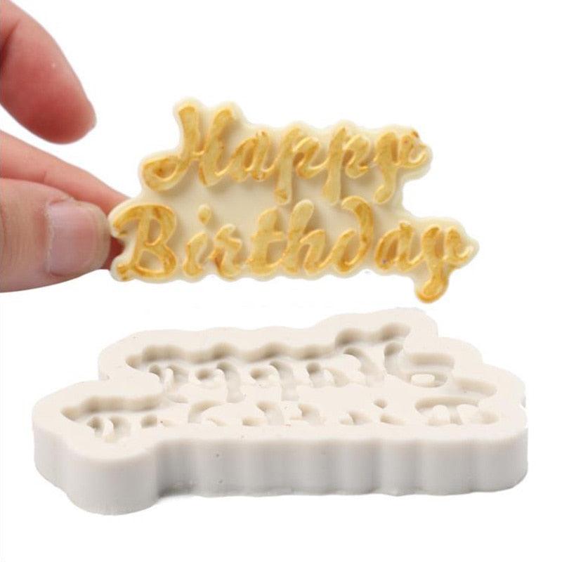 Moldes de Fondant de Silicona 3D de Feliz Cumpleaños para Decoración de Pasteles