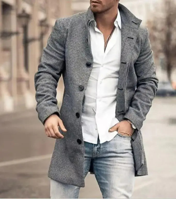 Manteau en Tweed à Col Montant pour Hommes