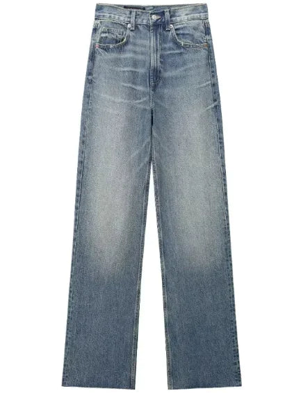 Pantalones de mezclilla de pierna ancha rectos de cintura alta para mujeres