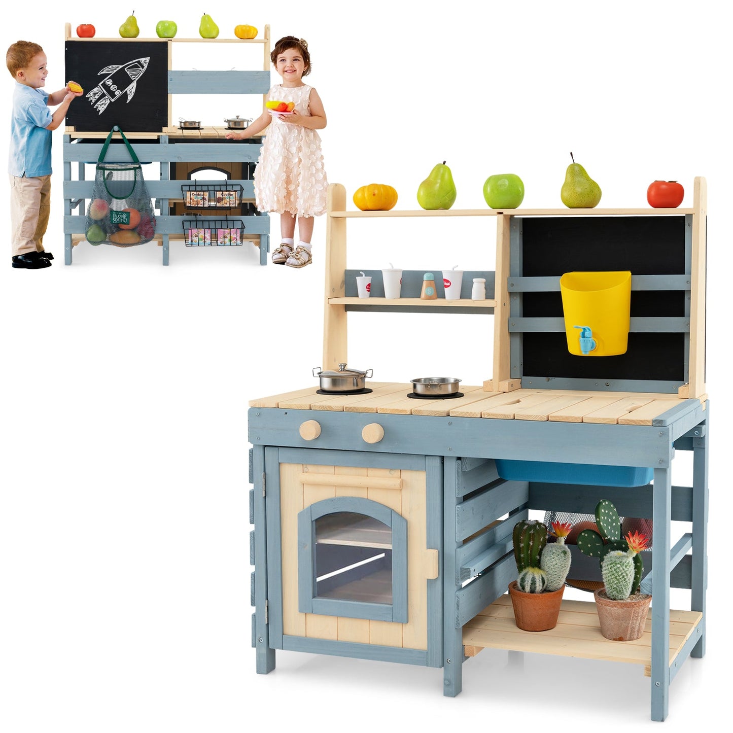 2-In-1 Outdoor Mud Kitchen with Faucet and Chalkboard