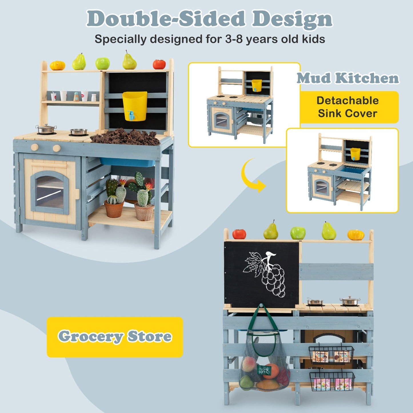 2-In-1 Outdoor Mud Kitchen with Faucet and Chalkboard