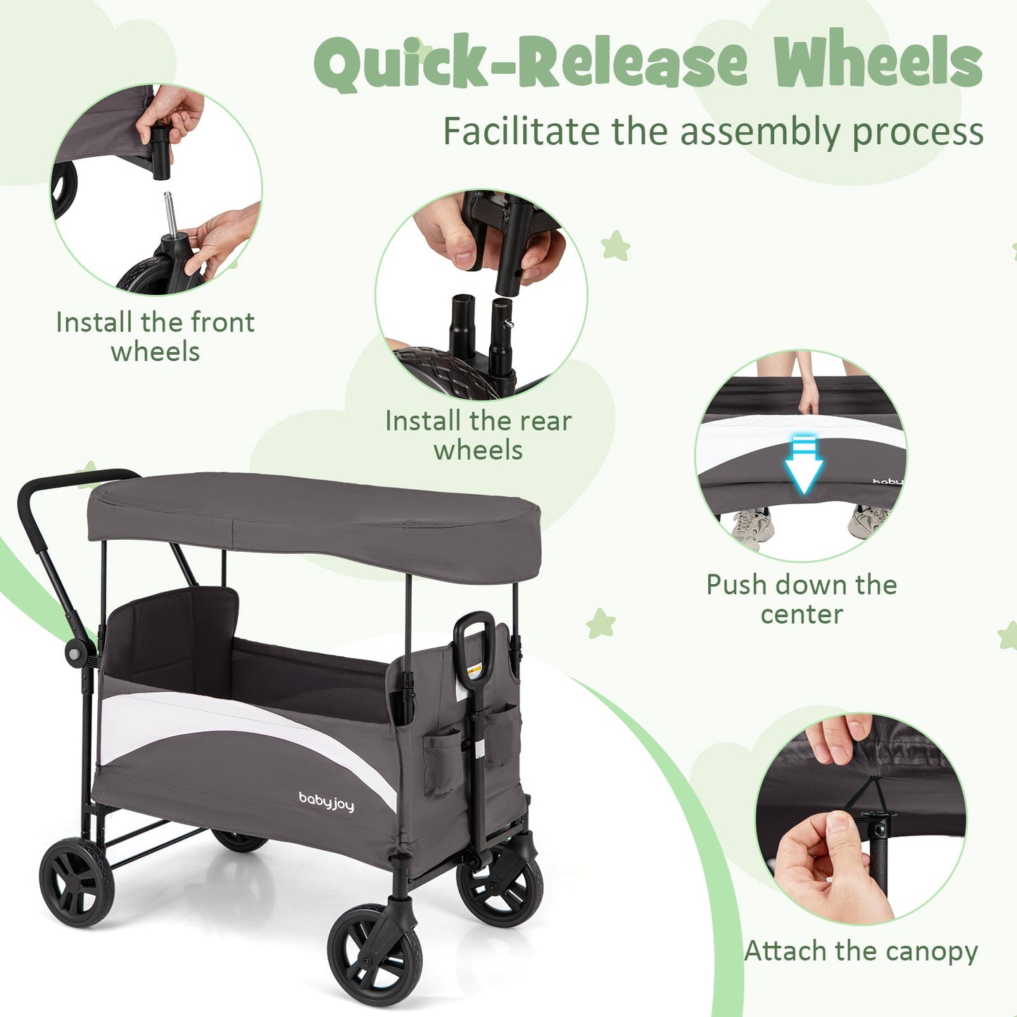 Gbruno 2-Seat Pet Stroller Wagon with Adjustable Canopy - Gray