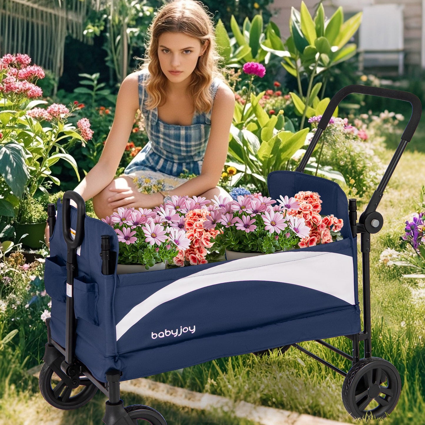 2-Seat Stroller Wagon with Adjustable Canopy - Navy