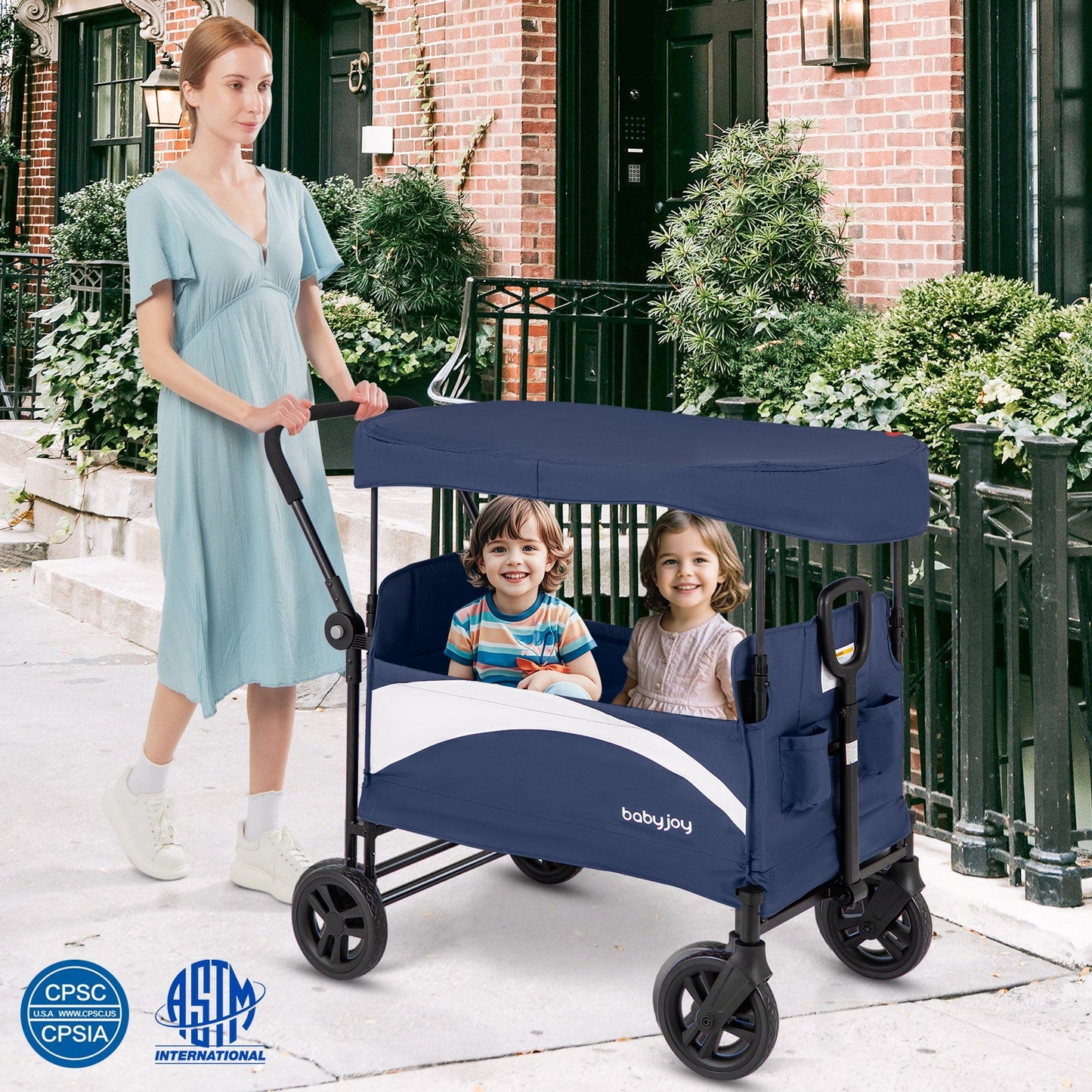 2-Seat Stroller Wagon with Adjustable Canopy - Navy