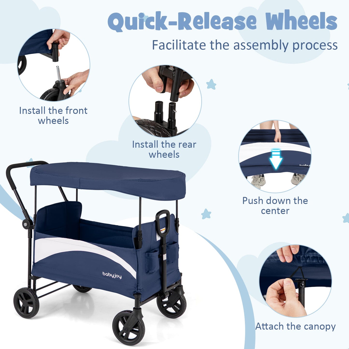 2-Seat Stroller Wagon with Adjustable Canopy - Navy