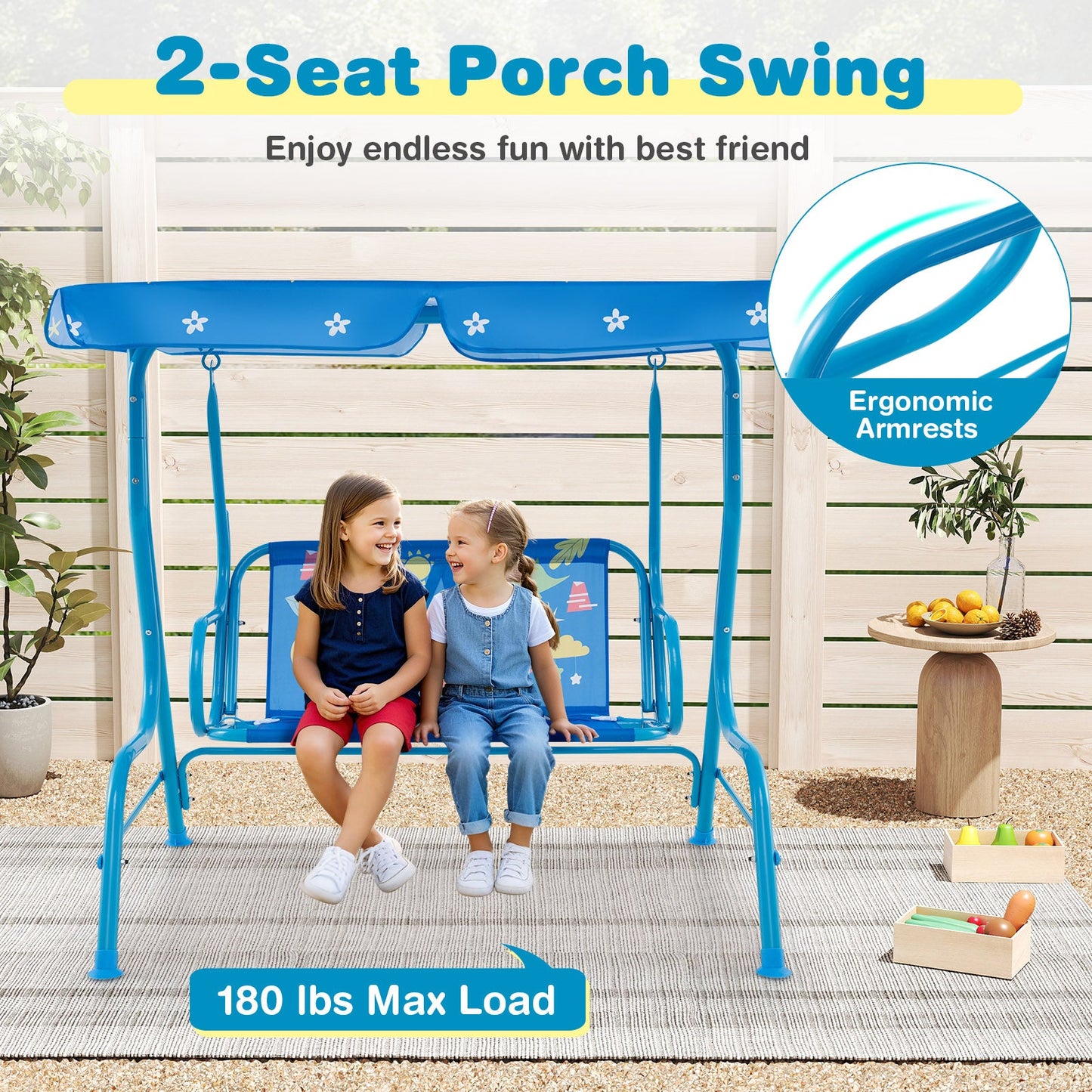 Columpio de Patio para Niños de 2 Plazas con Toldito Ajustable