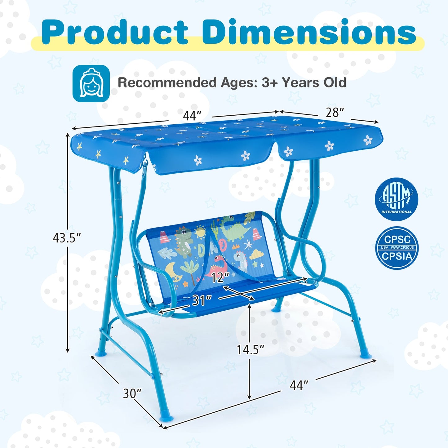 Columpio de Patio para Niños de 2 Plazas con Toldito Ajustable