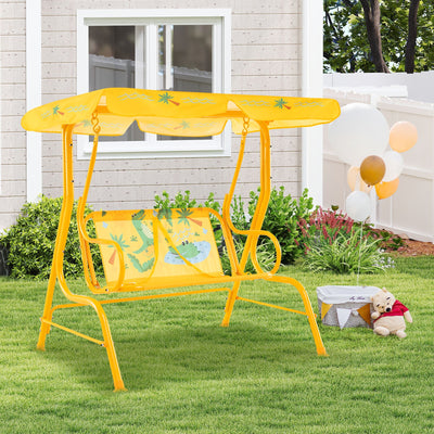Balançoire de jardin pour enfants 2 places avec support en métal et auvent réglable