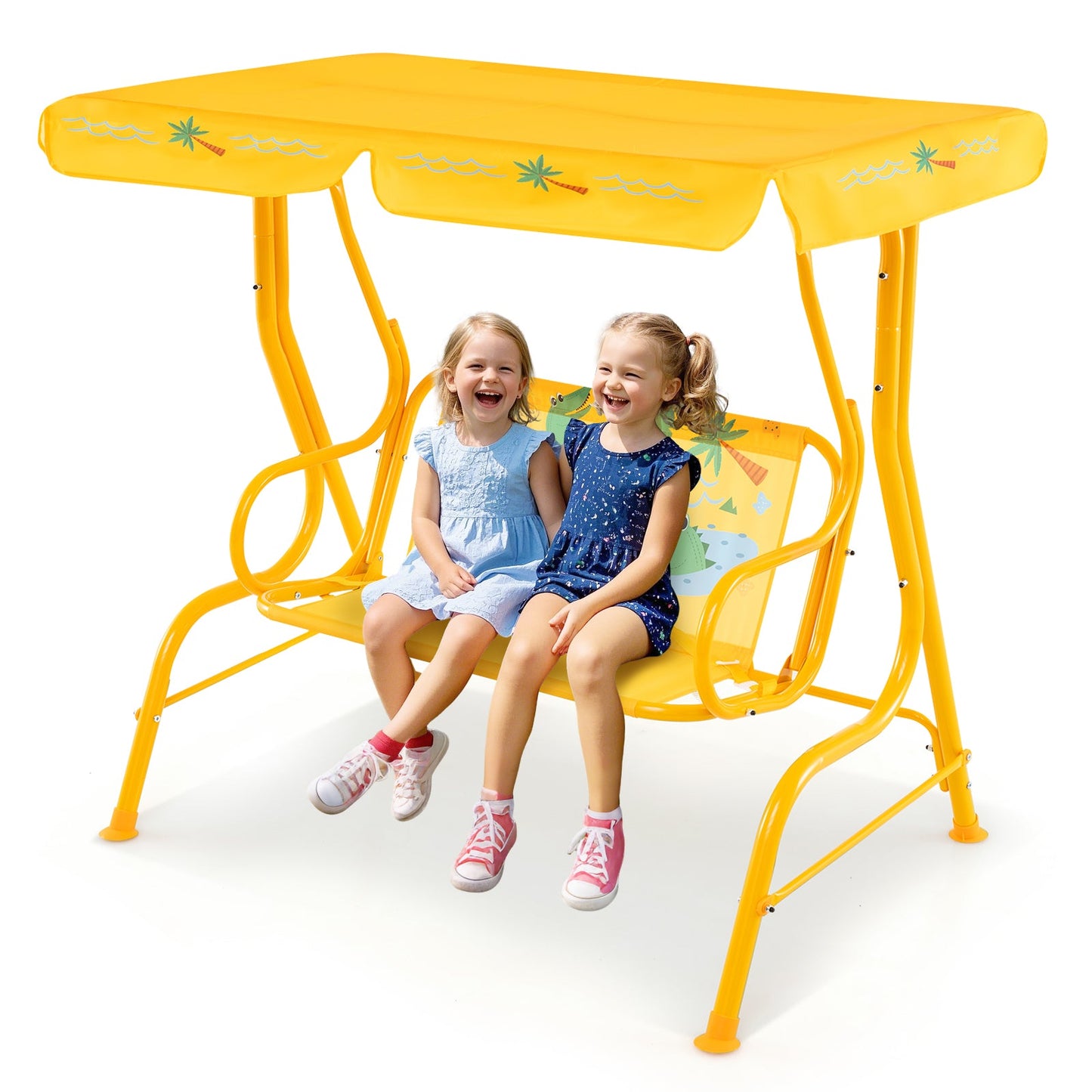 Columpio para Niños de 2 Plazas con Estructura de Metal y Toldillo Ajustable
