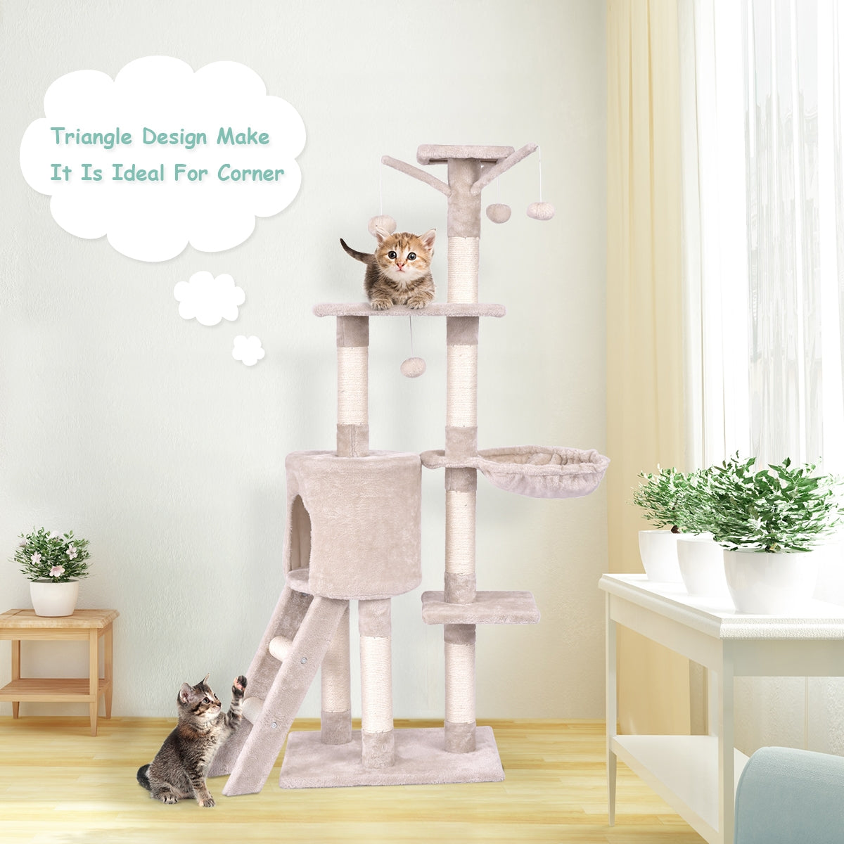 Árbol de Juego para Gatos con Rascador de 56 Pulgadas