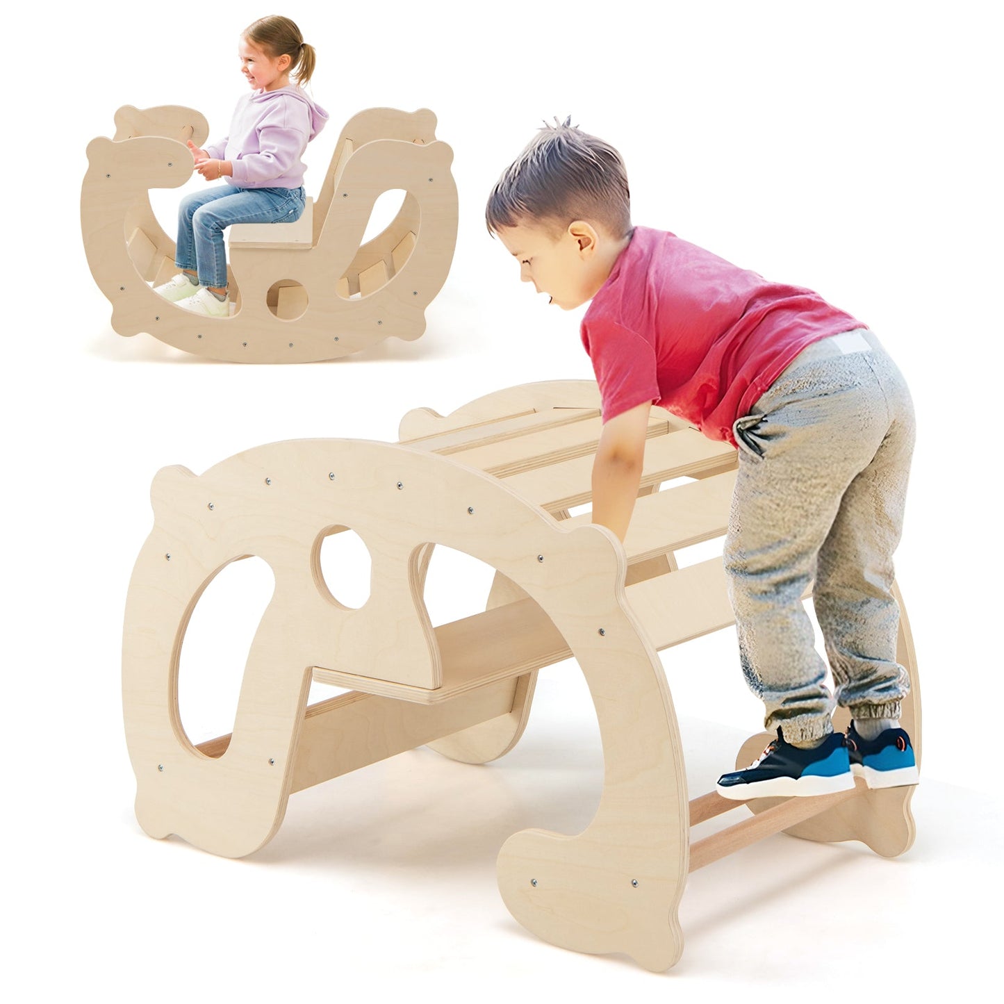 Arc de cheval à bascule Montessori 2-en-1 pour enfants