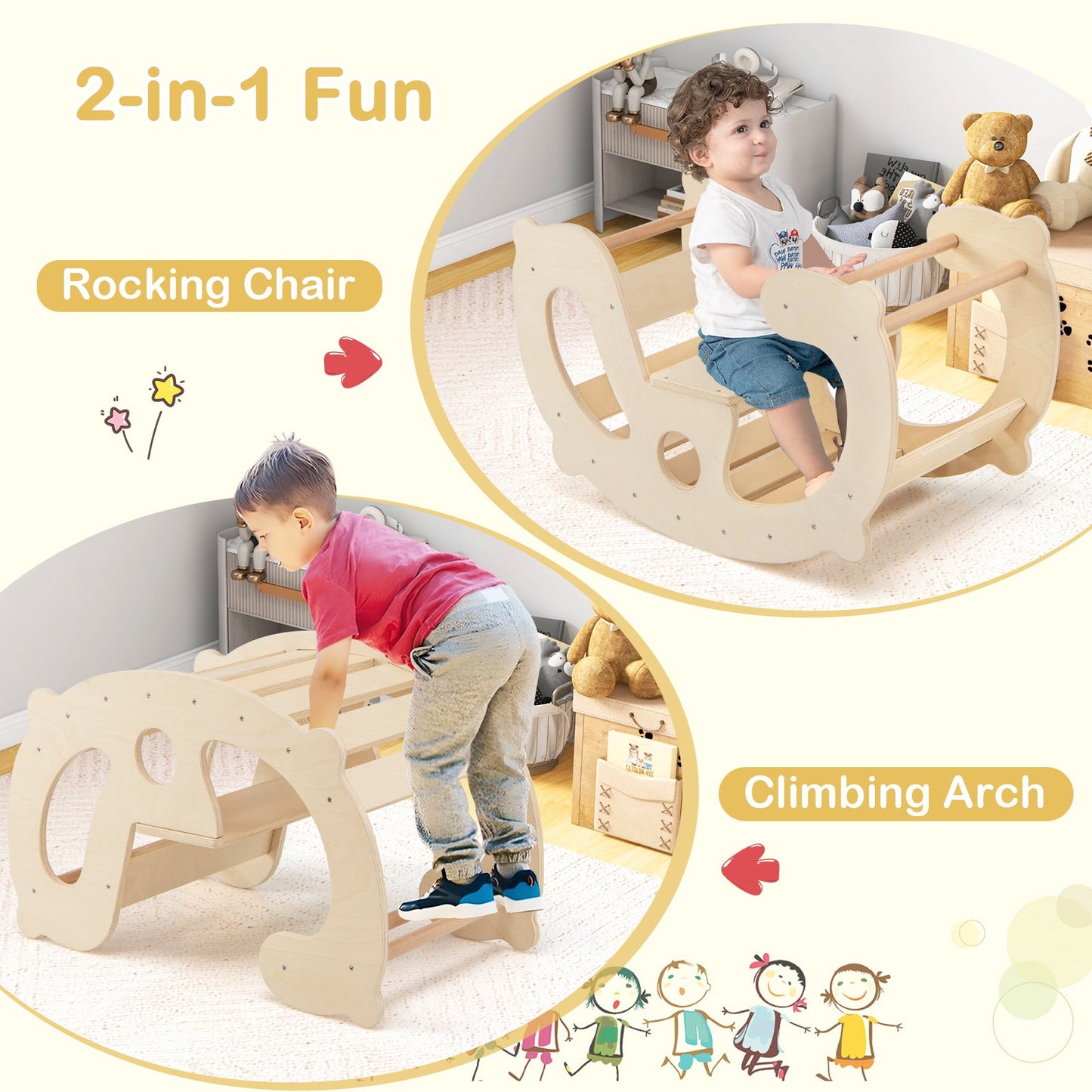Arc de cheval à bascule Montessori 2-en-1 pour enfants
