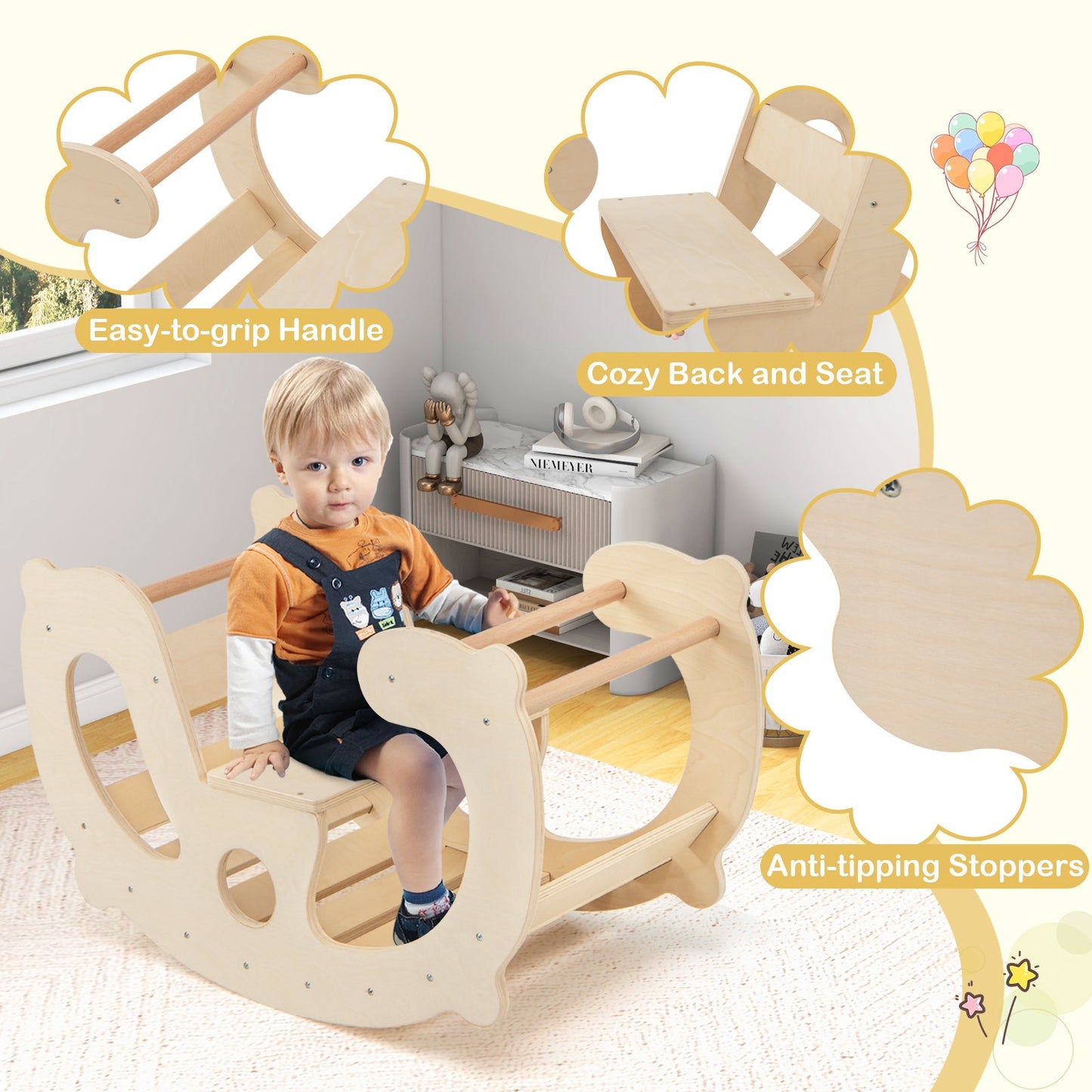 Arc de cheval à bascule Montessori 2-en-1 pour enfants