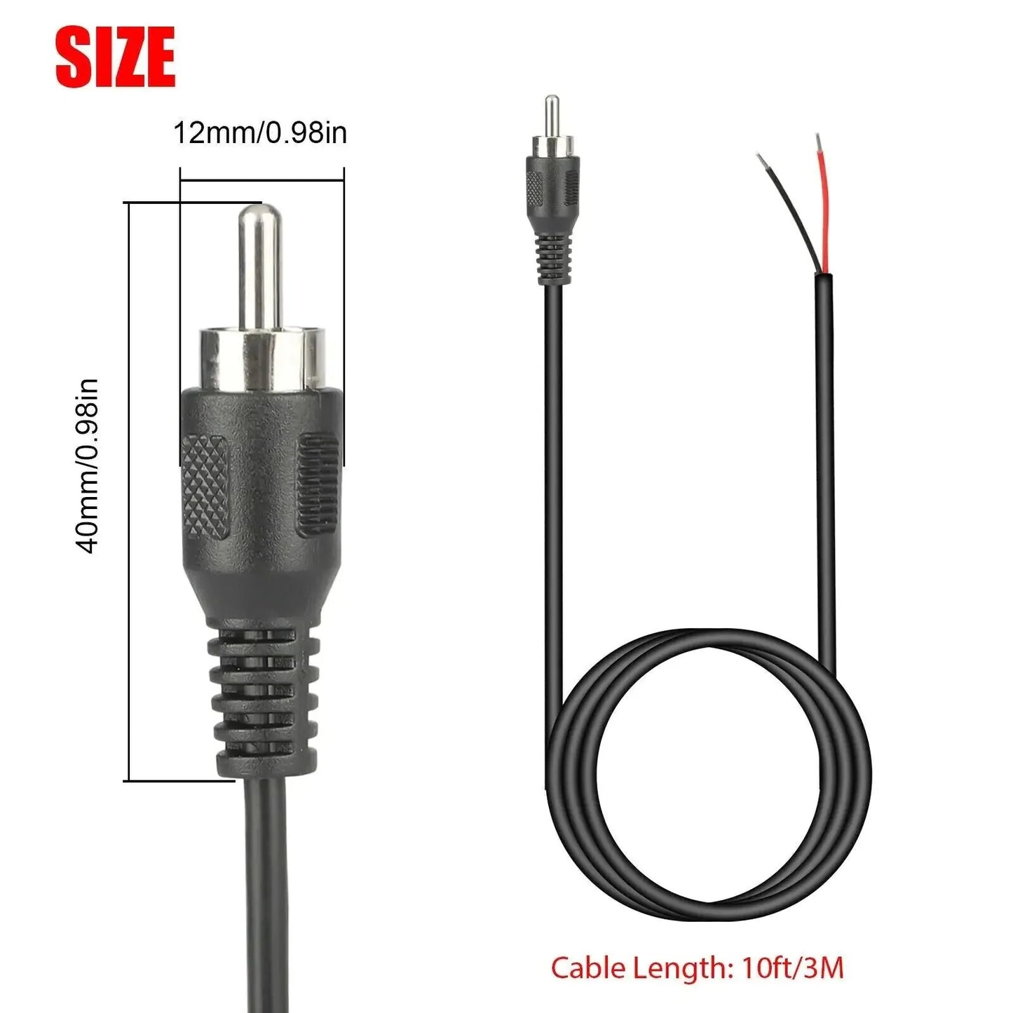 Câble audio 2-Pack 10 FT RCA mâle à fil dénudé