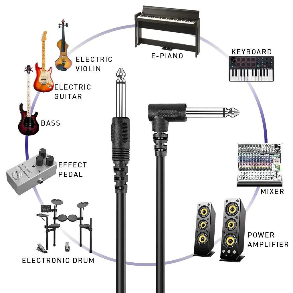 Câble de patch électrique angulaire droit de 10 pieds pour amplificateur de guitare - 2 pièces