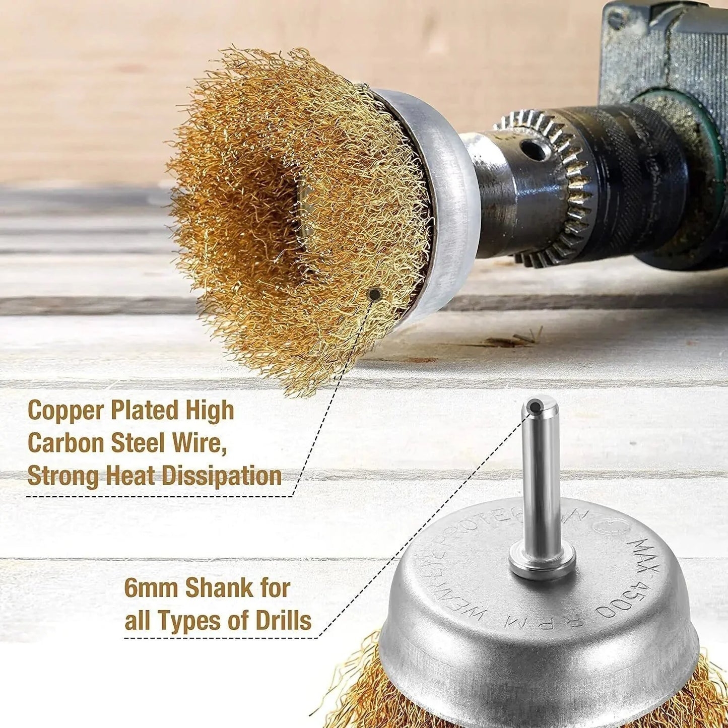 2-Pack Wire Brush Wheel Set for Drill - Rust and Paint Removal