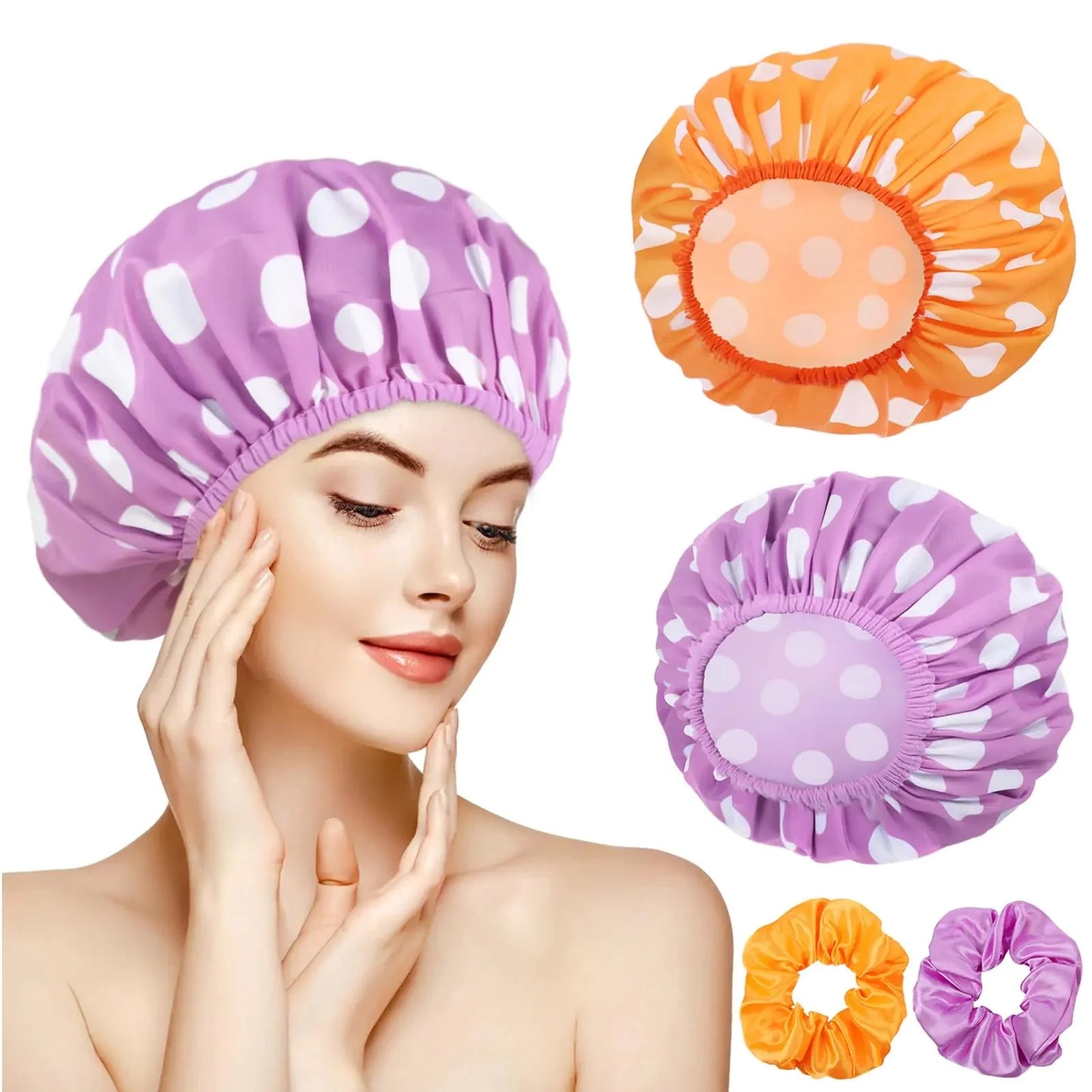 Bonnet de Douche Réutilisable Grand Format pour Femmes - Pack de 2 (Violet/Orange)