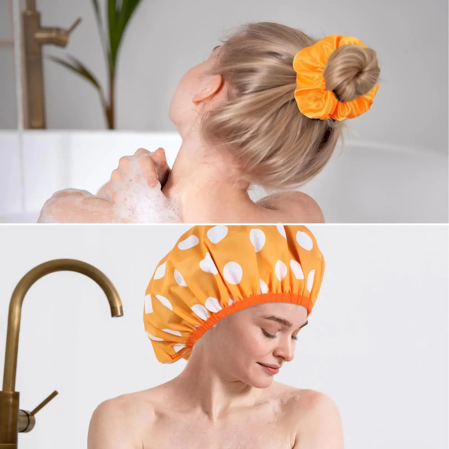 Bonnet de Douche Réutilisable Grand Format pour Femmes - Pack de 2 (Violet/Orange)