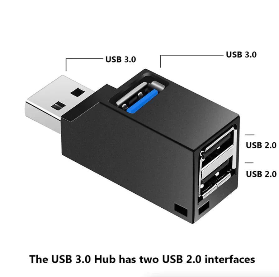 Paquete de 2 Hub USB 3.0 Portátil de 3 Puertos para Laptops y PCs
