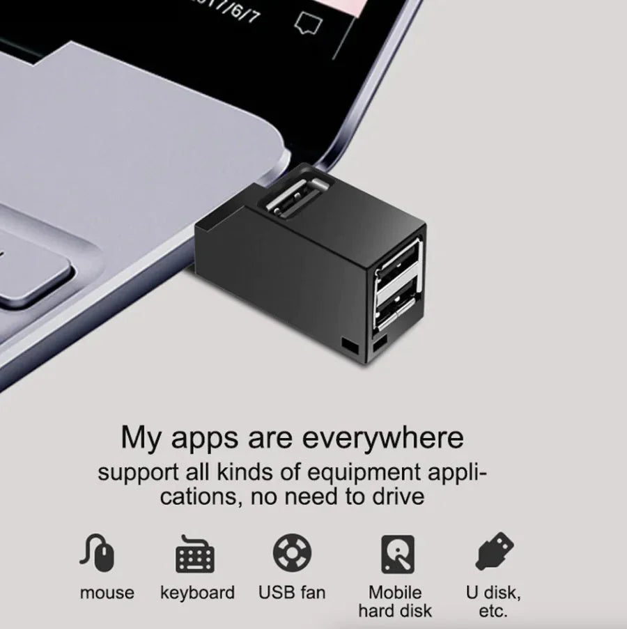 Paquete de 2 Hub USB 3.0 Portátil de 3 Puertos para Laptops y PCs