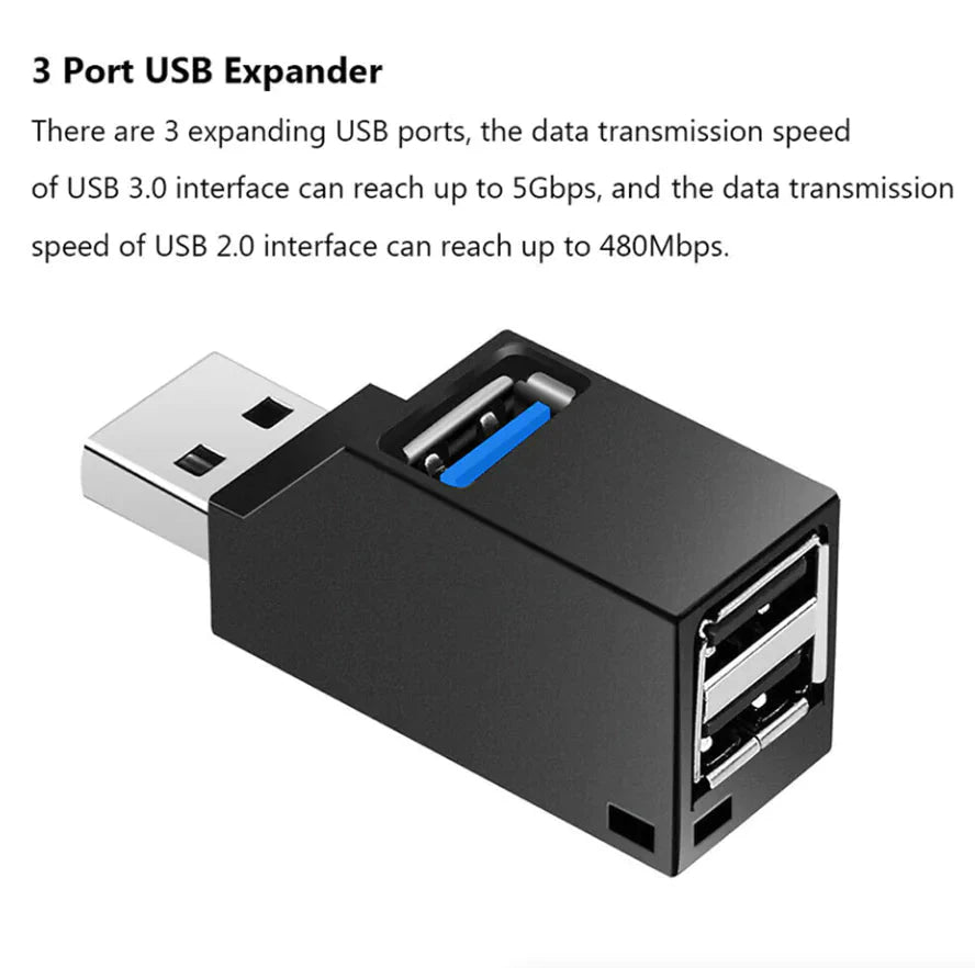 Paquete de 2 Hub USB 3.0 Portátil de 3 Puertos para Laptops y PCs