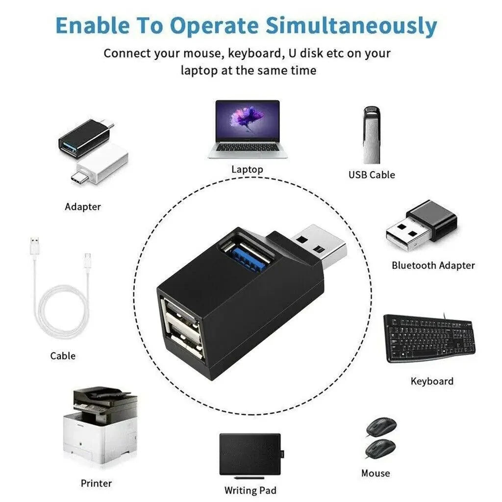 Paquete de 2 Hub USB 3.0 Portátil de 3 Puertos para Laptops y PCs