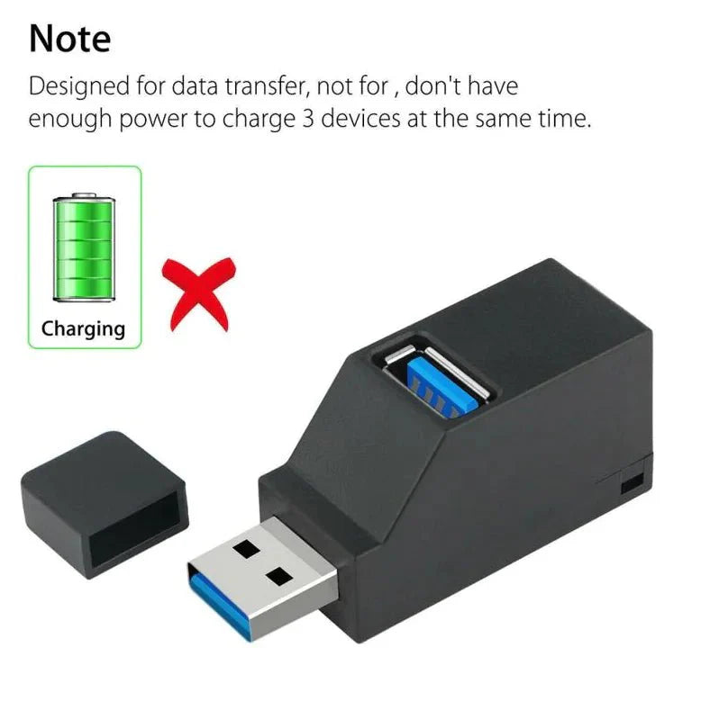 Paquete de 2 Hub USB 3.0 Portátil de 3 Puertos para Laptops y PCs