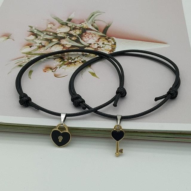 Couple Trendy Lock Key Bracelet Set - Adjustable Matching Jewelry