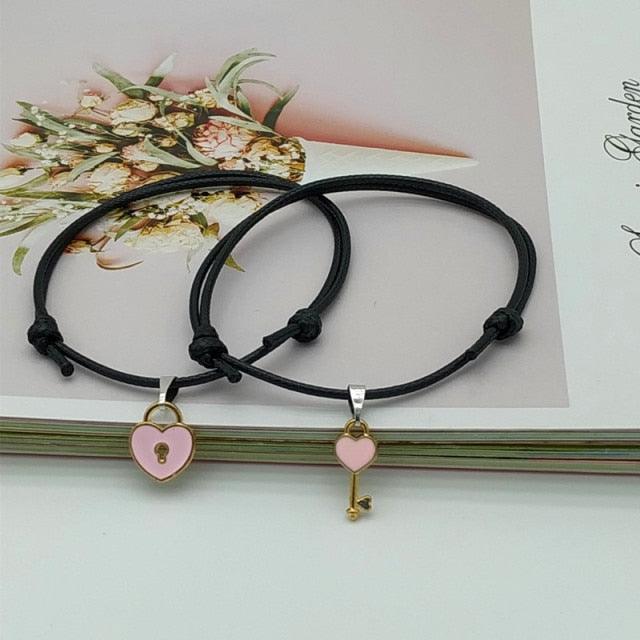 Couple Trendy Lock Key Bracelet Set - Adjustable Matching Jewelry