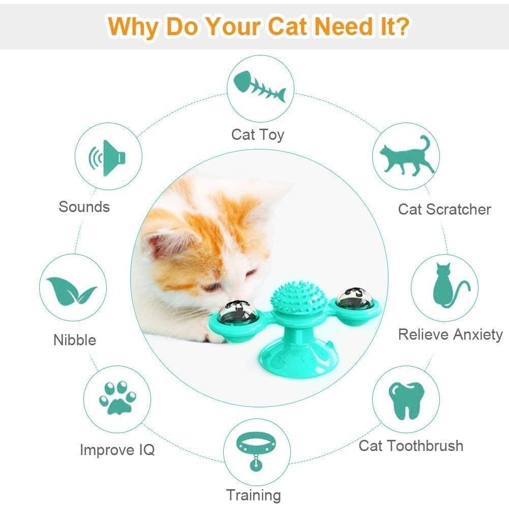 Interactive Cat Toy Set - Windmill & Grooming Brush