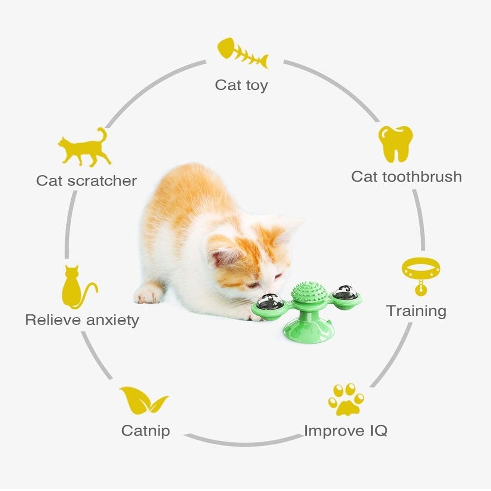 Interactive Cat Toy Set - Windmill & Grooming Brush